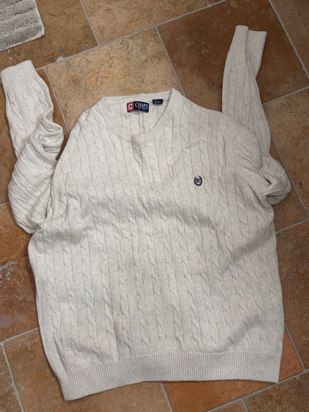 Chaps Men’s Cable Knit Crewneck Sweater in Cream